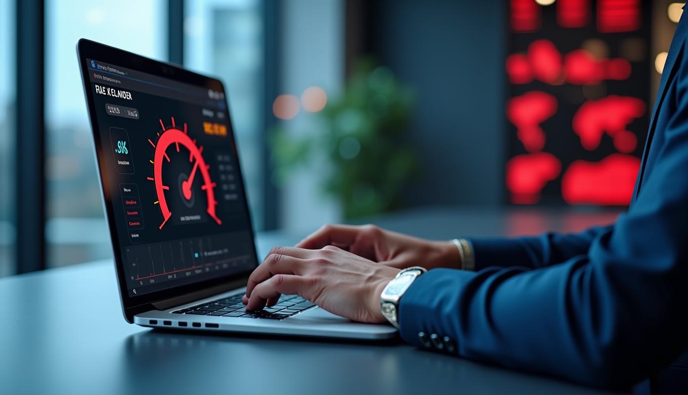 Moderne kontor, laptop og hastighedstest